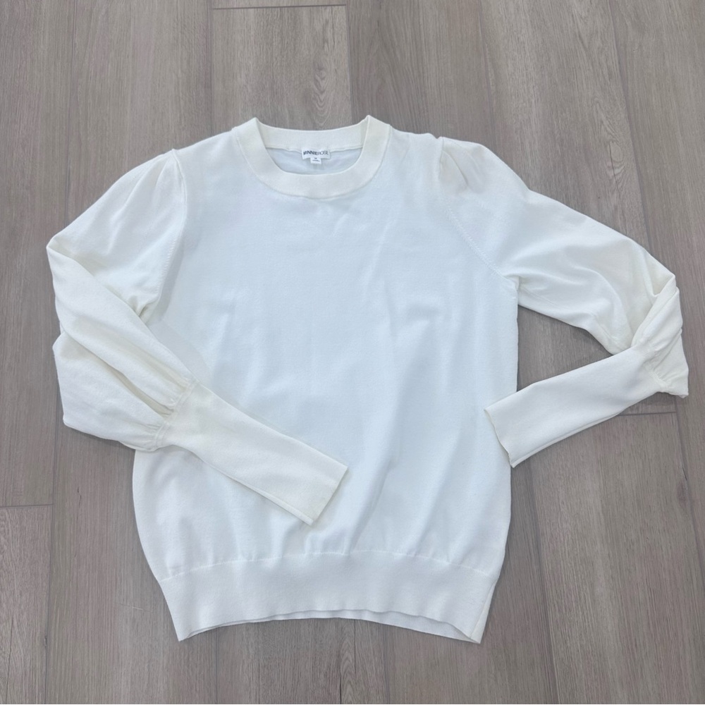 Minnie Rose balloon sleeve long sleeve sweater off white medium